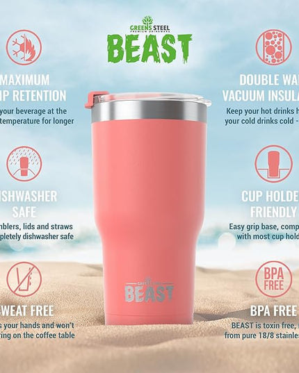 Beast 20 oz Tumbler Stainless Steel Vacuum Insulated Coffee Ice Cup Double Wall Travel Flask (Blossom Pink)