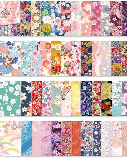 Origami Paper Kit 50 Sheets 70GSM 6 Inch Square Double Sided Color 50 Vivid Japanese Washi Chiyo Colors for Hand Crafts Origami Paper Arts Creativity.Japanese Sakuras