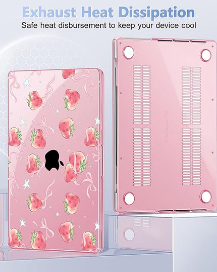 May Chen Case for MacBook Pro 14 inch, A2442 A2779 A2918 A2992 A3401 A3185 A3112 A3434, M1 M2 M3 M4 M5 (2021-2025 Release), Plastic Hard Shell Case with Keyboard Cover, Bow StrawberryBow Strawberry