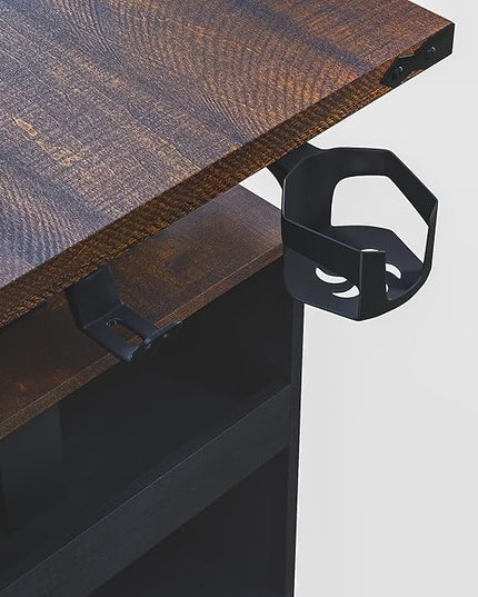63" Farmhouse Electric Standing Desk Adjustable Height Sit Stand Corner Stand Desks, L Shaped Standing Computer Desk with Power Outlets & Storage Drawers & Sliding Door for Home Office, Black