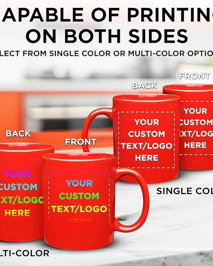 Custom Ceramic Coffee Mugs 11 oz. Set of 50, Personalized Bulk Pack - Coffee cup set, Iced coffee cup, Gaming mug - Red