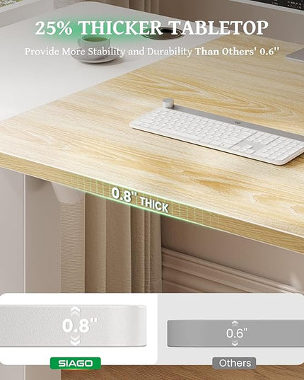 SIAGO Electric Standing Desk Adjustable - 48 x 24 Inch Sit Stand up Desk with 0.8 Inch Thick Tabletop - Adjustable Height Table with 3 Memory Preset, Cable Management for Home Office