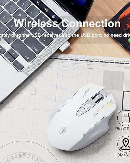 Uineer Wireless Mouse,[Upgraded] Rechargeable 2.4GHz (Battery Level Visible) Ergonomic Computer Mouse,4 Levels DPI, Wireless Mice for Laptop PC Computer(Grey and White)