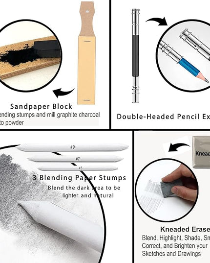 KALOUR 54-Pack Sketch Drawing Pencils Kit with Sketchbook,Include Graphite,Charcoal Pencils and Artists Tools,Pro Art Drawing Supplies for Adults Beginners,ideal for Sketching Shading