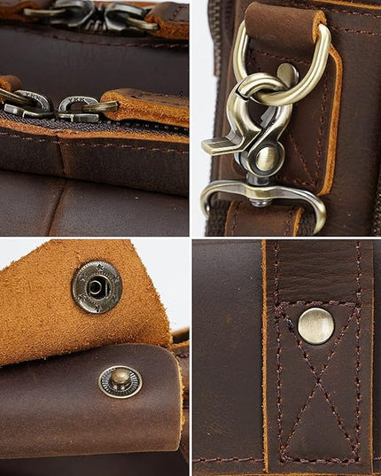Masa Kawa Leather Briefcase for Men 17/15.6" Laptop Crossbody Shoulder Messenger Bag Business Travel Work Attache Case