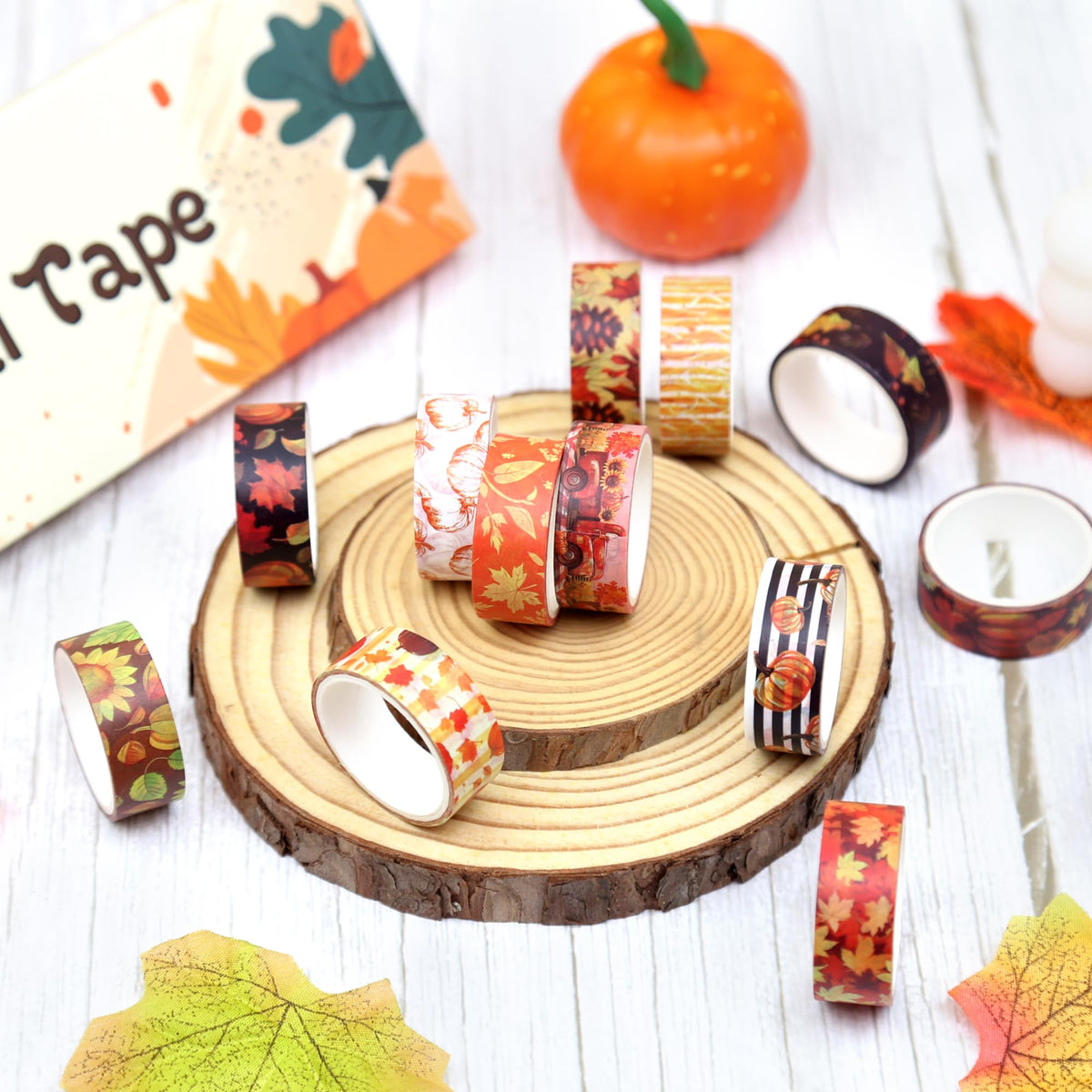 NIKOMIE Fall Washi Tape Set,12 Rolls Autumn Leaves Decorative Tape Pumpkin Maple Leaves Gnome Sunflower Thanksgiving Masking Tape for Journaling Supplies, Junk Journal, Scrapbooking, DIY Arts & Crafts