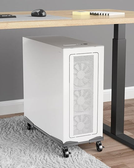 PC Tower Stand – Metal Frame – Adjustable Width and Length – 4 Locking Wheels – Cork Pads – Computer Tower Stand for ATX – Easy Assembly – Wide Size Range – Computer Cart – CPU Holder