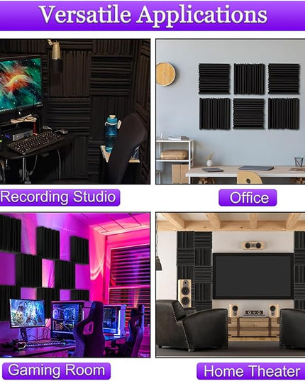 TroyStudio Self-adhesive Acoustic Foam Panels, 12 X 12 X 2 Inches 6 Pcs Broadband Sound Absorbing Foam, Dense Soundproof Padding Tile, Recording Studio Foam Absorber, Groove Decorative Wall Panel