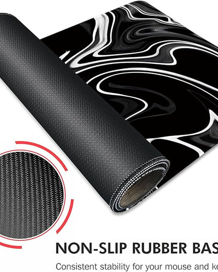 Gaming Mouse Pad XXL XL Large Mouse Mat Long Extended Mouse Pad Desk Mat Non-Slip Rubber Mice Pads Stitched Edges Thin Pad (Wave Black)