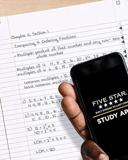 Five Star Composition Book + Study App, 4 Pack, College Ruled Paper, 7-1/2" x 9-3/4", 80 Sheets, Forest Green, Pacific Blue, Fire Red and Black (850065B-ECM)