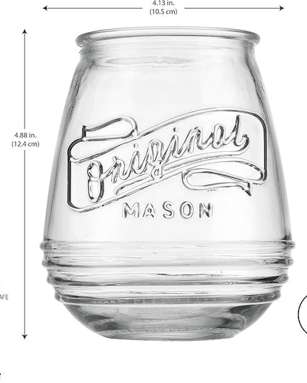 Glaver's Stemless Wine Glasses 21 Oz. Set Of 4 Original Mason Vintage Goblet Beverage Glasses Uses For Your Cocktail Lounge, Whiskey Parties, and Everyday Dinner Table. Dishwasher Safe. (Large)