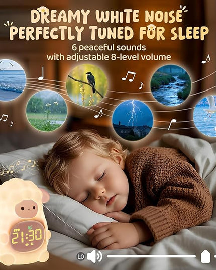 Sheep Alarm Clock with Night Light for Kids with Sleep Training and Sound Machine, Rechargeable Silicone Lamp OK to Wake Clock，Cute Animal Tabletop Lamp, Perfect Sleep Companion for Boys Girls, Pink