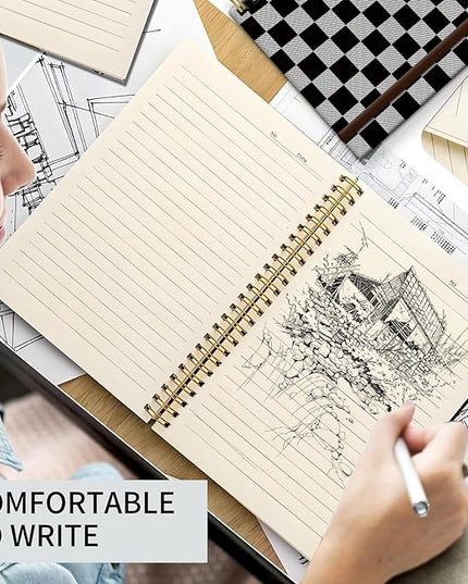 Spiral Journal Notebook, A5 Cute Notebooks for Women Men, College Ruled Hardcover Notebook for Work & Note Taking, 60 Pages Double-Wire Journals for Writing (black and Grey)