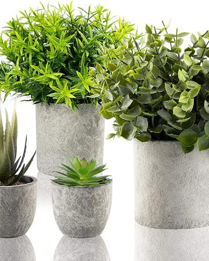 Lemonfilter 4 Pack Fake Plants, Small Eucalyptus Rosemary Succulents Artificial Mini Faux Potted Plants Fake Plant Indoor for Home Bathroom Bedroom Office Desk Desk Shelf Decor