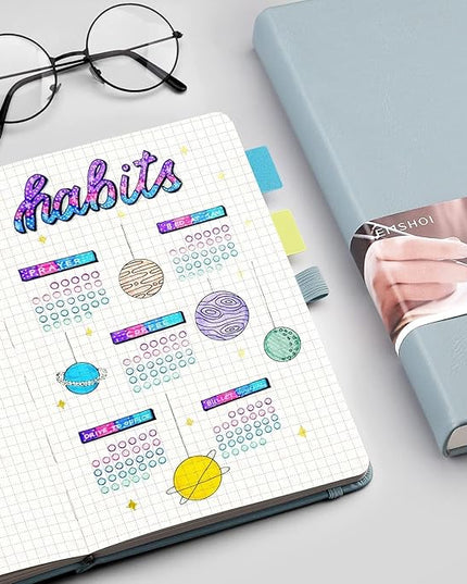 EMSHOI Graph Paper Notebook - 256 Pages A5 Graph Notebook/Journal, Hard Cover, 120gsm Thick Paper, Smooth PU Leather, Inner Pocket, 5.75'' × 8.38''-GrayBlue