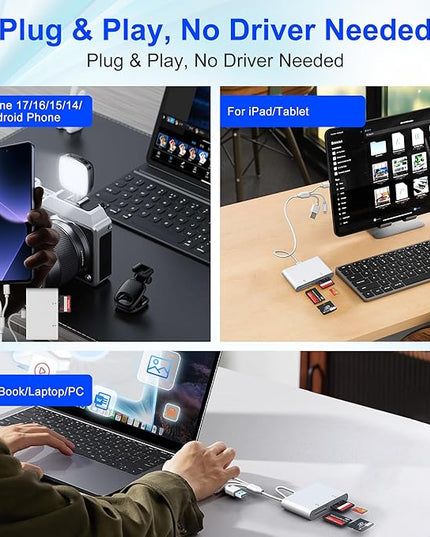 Memory Stick Pro Duo Adapter for Sony Lexar Sandisk - 4-in-1 USB C/Lightning/USB-A to SD/TF/XD/Memory Stick Pro Duo Mark2 Reader, OTG Adapter Digital Camera Card Reader for iPhone/Android/Mac/PC/Pad