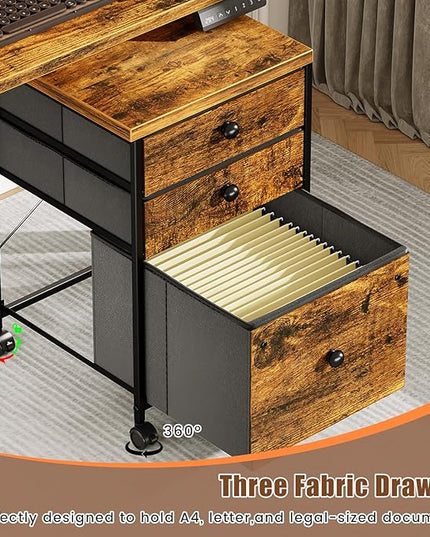 Electric L Shaped Standing Desk with File Cabinet, 59" x 59" Corner Computer Desk with Drawers, Dual Motor Stand Up Desk with Storage, FLYCITY Home Office Standing Desk Adjustable Height, Rustic Brown