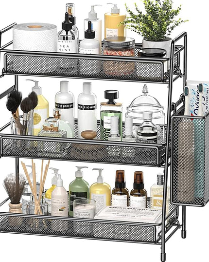 EKNITEY Bathroom Countertop Organizer Shelf - 3 Tier Counter Spice Rack Metal Makeup Rack Small Coffee Station Organizer for Sink/Bedroom/Living room/Kitchen/Office
