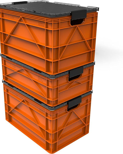SIDIO Crate Pro Pack - 2 Full-Size & 1 Half-Size Heavy Duty Stackable Storage Bins, Totes and Containers with Lids and Dividers - Durable Plastic Organizer for Home, Office, Garage, and Outdoor Use