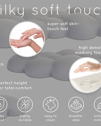 Qloud Cloud Wrist Rest Keyboard Wrist Rest for Computer Keyboard Pad, Cloud Keyboard Wrist Rest, Wrist Pad for Keyboard, Memory Foam, Non Slip Base, Comes with Mouse Pad - Soft Gray