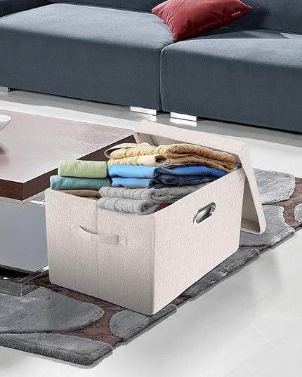TYEERS Large Storage Bins with Lids, Collapsible, Washable, Fabric Storage Boxes for Organizing, 17.3x11.8x11.4 inches, 3 Pack, Beige