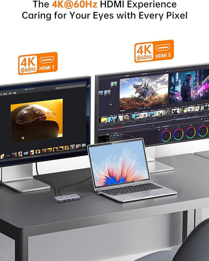 USB C Docking Station, NOVOO Triple Display Type C Hub Dual Monitor HDMI 4K@60Hz DP Multiport Adapter 4USB Ethernet SD/TF 100W PD Dongle Data for Dell/Surface/HP/Lenovo Thinkpad Laptop