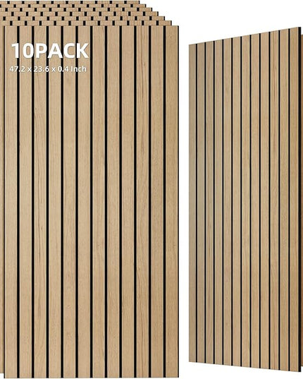 TO-TH Wood-Look Acoustic Wall Panels, 10 Pack 47.2” x 23.6” Acoustic Panels, Decorative Sound Absorbers Sound Dampening Panels for Home, Office, Basement, Teak