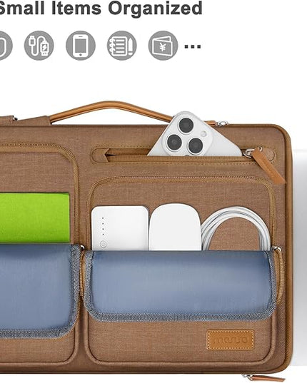 MOSISO 360 Protective Laptop Shoulder Bag,15-15.6 inch Computer Bags Compatible with MacBook Pro 16 inch, HP, Dell, Lenovo, Asus Notebook,Side Open Messenger Bag with 4 Zipper Pockets, Mocha