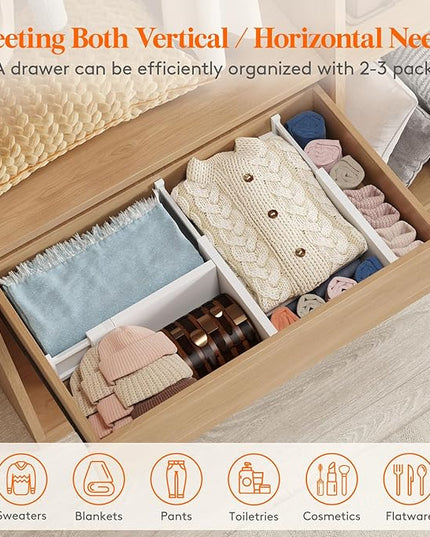 Lifewit 8 Pack Drawer Dividers 5" High, 13.5-22" Adjustable Clothes Organizers, Expandable Dresser Separators in Bedroom/Bathroom/Kitchen/Office