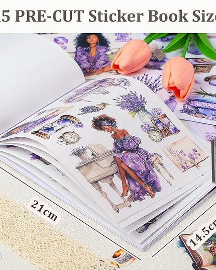 Snycler Sticker Book - 20 Sheets Vintage PET Stickers for Scrapbooking, Junk Journaling, Ephemera, and Decorative Crafts-Song of Lavender