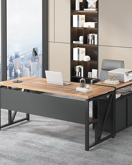 Tribesigns 63" Executive Desk with Reversible File Cabinet, Large L-Shaped Office Desk with Drawers, Business Furniture Workstation for Home Office