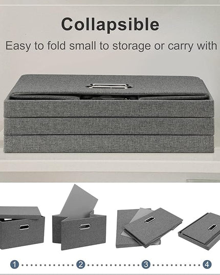 Medium 15" 21 Quart Collapsible Stackable Storage Bins with Lids, 3 Packs Grey Foldable Fabric Closet Boxes Heavy-duty Linen Cube Baskets Container for Bedroom Office (15 x 11 x 8)