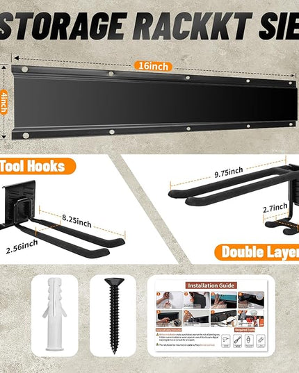 32‘’/48‘’ Garage Storage, Garage Organization, Garden Tool Organizer Wall Mount, 420lbs Adjustable Heavy Duty Metal Hanging Hooks, Yard Rack Hanger System Shovel Rake Broom Ladder Holder, Men Gift