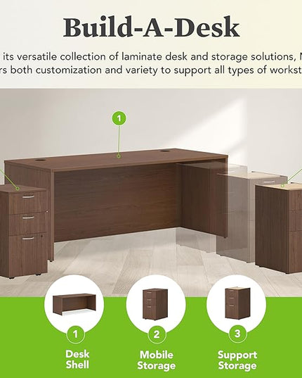 HON MOD Executive Desk 72-Inch Large Computer Desk Shell, Thick Wooden Laminate, Modern Table with Cord Management, 72" W x 30" D x 29" H, Walnut