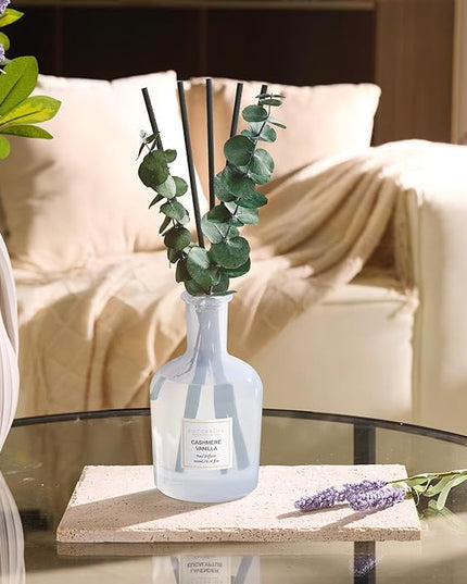 COCORRÍNA Cashmere Vanilla Reed Diffuser – 6.76 oz Essential Oil with Sticks & Dried Eucalyptus Branches, Home Fragrance for Bedroom or Bathroom Décor