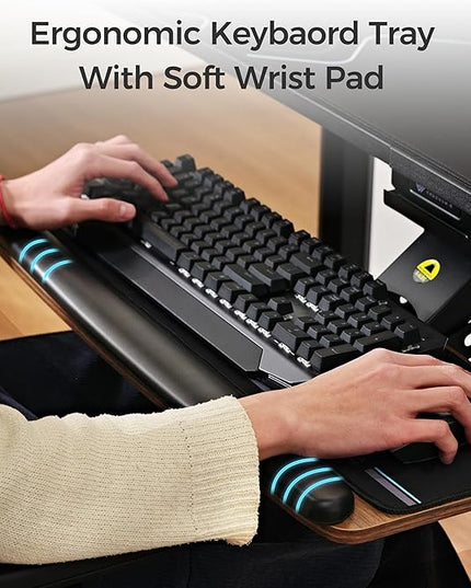 EUREKA ERGONOMIC Keyboard Tray Height Adjustable, Swivel Tilt Computer Keyboard Drawer Under Desk, 25x9.13'' Sliding Keyboard & Mouse Platform with Mouse Pad for Typing, Walnut