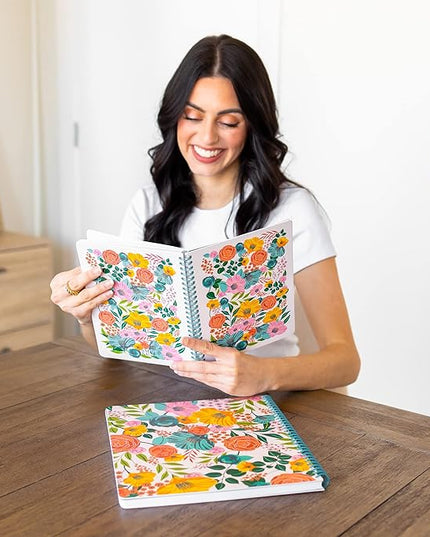 Steel Mill & Co Cute Floral Mini Spiral Notebook, 8.25" x 6.25" Journal with Durable Hardcover and 160 Lined Pages, Garden Blooms (Cream)