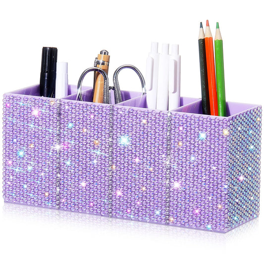 Resholder Rhinestone Desk Organizer, Purple Pen Makeup Brush Holder