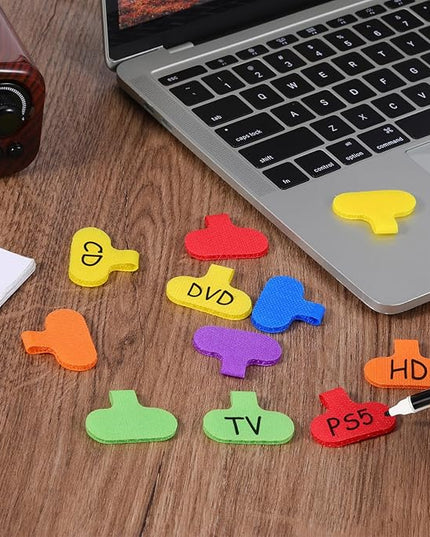 Multi-Color Nylon Cable Labels Tags, 30 PCS Reusable Cord Labels for Electronics Writable Electronic Cable Identification Tags, Self-Adhesive Oval Tag Wire Label Wire Markers for Organization