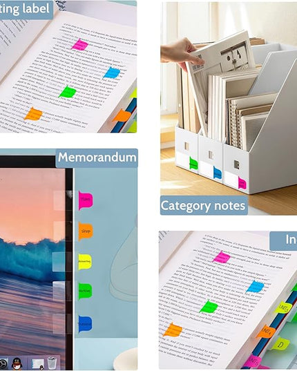Golcellia Sticky Tabs - 600 Sheets Notebook Tabs - Sticky Flags, Index & Page Tabs - Durable Divider & Binder Tabs for Books & Bibles（6 Pcs, 5 - Color）