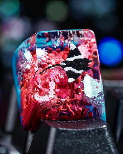 Manta Ray Artisan Keycap Red Blue Ocean Coral R1 SA Profile Custom Sea Creatures Keycaps 1U ESC Handmade Gaming Resin Key Cap Cherry MX Switch Compatible Mechanical Keyboard Manta Ray Lover Gift