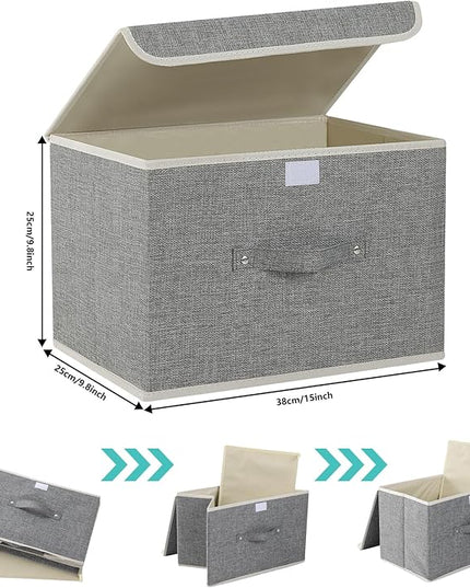 Fabric Storage Bins Cube Organizers with Flip-Top Lid and Handles,Storage Boxes for Organizing Home,Office,and Closet,Grey,3 Pack 15 x 9.8 x 9.8 in