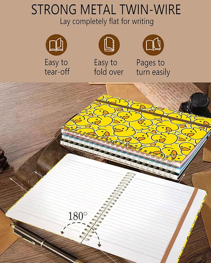Spiral Journal Notebook, A5 Cute Notebooks for Women Men, College Ruled Hardcover Notebook for Work & Note Taking, 60 Pages Double-Wire Journals for Writing, Cute Yellow Ducks