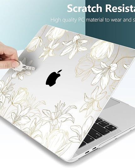 DONGKE Compatible with MacBook Pro 13 inch Case 2024 2023-2020 Release A2338 M2/M1 A2251 A2289 with Retina Display & Touch ID, Plastic Hard Shell & Keyboard Cover & Screen Film- Golden Florals