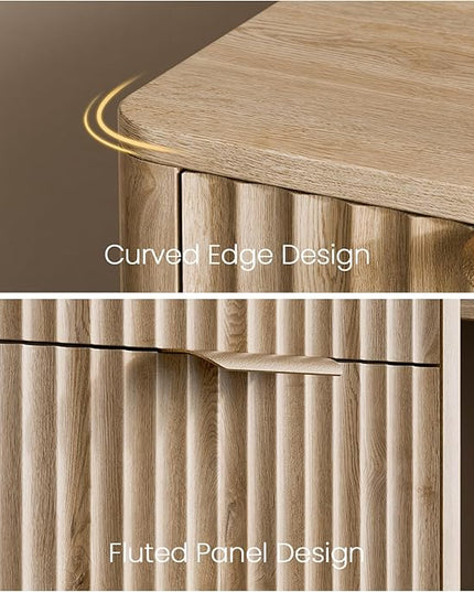 60" Fluted Home Office Desks with Storage, Modern Executive Desk Computer Desk with Drawer & Cabinet, Wood Work Desk for Office, Bedroom, Study, Living Room, Oak