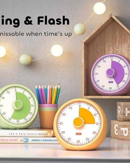 Conchstar Visual Timer for Kids 60-Minute - Countdown Timer with Optional Alarm, Focus Tool for ADHD & Autism, Time Management for Homework, Chores, Office, Kitchen, Teaching & Study Routines (Orange)