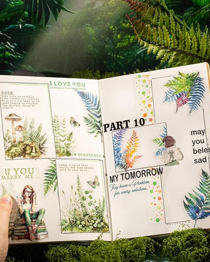 AuriicLeaf Fern Plant-Themed PET Sticker Set, 120Pcs Botanical Stickers for Scrapbooking, Journaling, Junk Journal Supplies, and DIY Crafts