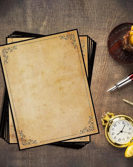 Tlenpo Stationery Vintage Antique Design Printing Writing Papers 8.5 x 11 in, 80 Sheets, Old Age Printer Papers, Retro Painted Border Letterhead, Double Sided Printing Paper, 8 Designs