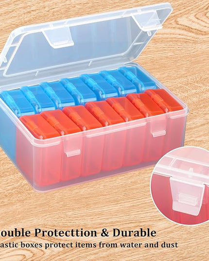Mathtoxyz Small Bead Organizers(Red, Blue), 30 Pieces Plastic Storage Cases Mini Clear Bead Storage Containers Transparent Boxes with Hinged Lid and Rectangle Clear Craft Supply Case