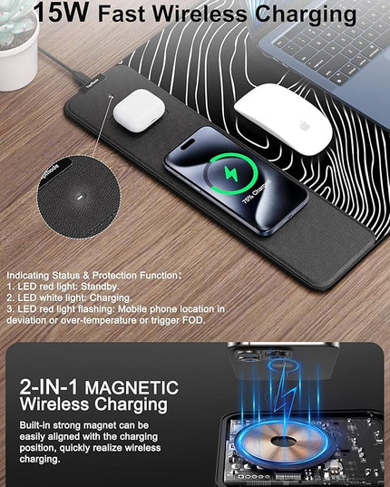 TopMade Mouse Pad with 15W Fast Wireless Charging, 31.5"x15.75" XXL Large Gaming Waterproof Desk Pad with Ultra-Smooth Surface, Non-Slip Base, Computer Desk Mat, Black Topographic Map #1